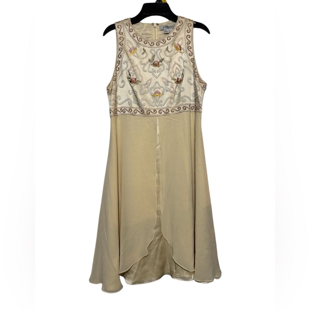 Lay Unger Evening 100% Silk Cream‎ Yellow Dress Size 6 Fair Core Floral Formal